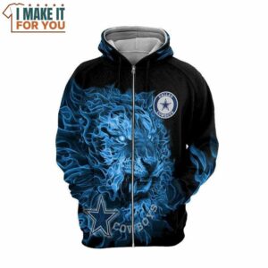 Dallas Cowboys Lion Blue Fire All Over Printed Hoodie 3 2