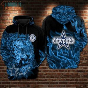 Dallas Cowboys Lion Blue Fire All Over Printed Hoodie 5 2