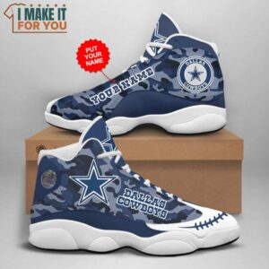 Dallas Cowboys Blue And Black Camo Pattern Personalized Air Jordan 13 Printing Shoes Sneaker