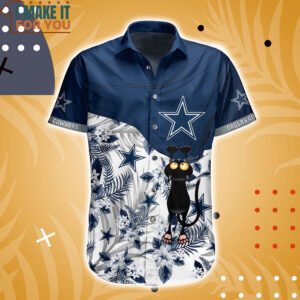 Dallas Cowboys Black Cat Tropical Floral Hawaiian Shirt And Short 2
