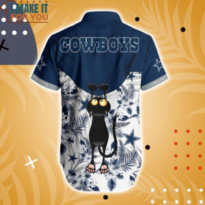 Dallas Cowboys Black Cat Tropical Floral Hawaiian Shirt And Short 3