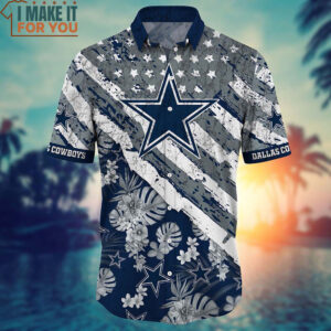 Dallas Cowboys Floral Print American Flag Hawaiian Shirt And Short 2