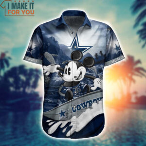 Dallas Cowboys Mickey Surfing Graphic 3D Printed Hawaiian Shirt And Short 2