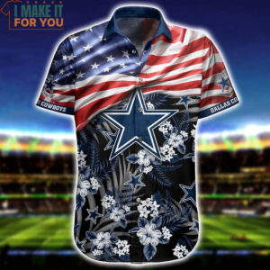 Dallas Cowboys Tropical Pattern US Flag Hawaiian Shirt And Short Best Gift For Sports Enthusiast 2