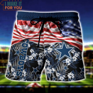 Dallas Cowboys Tropical Pattern US Flag Hawaiian Shirt And Short Best Gift For Sports Enthusiast 4