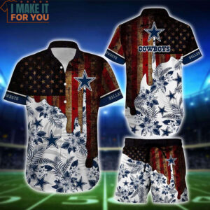 Dallas Cowboys Vintage US Flag With Tropical Floral Hawaiian Shirt And Short Best Gift For Men Women 1