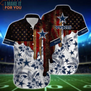 Dallas Cowboys Vintage US Flag With Tropical Floral Hawaiian Shirt And Short Best Gift For Men Women 2
