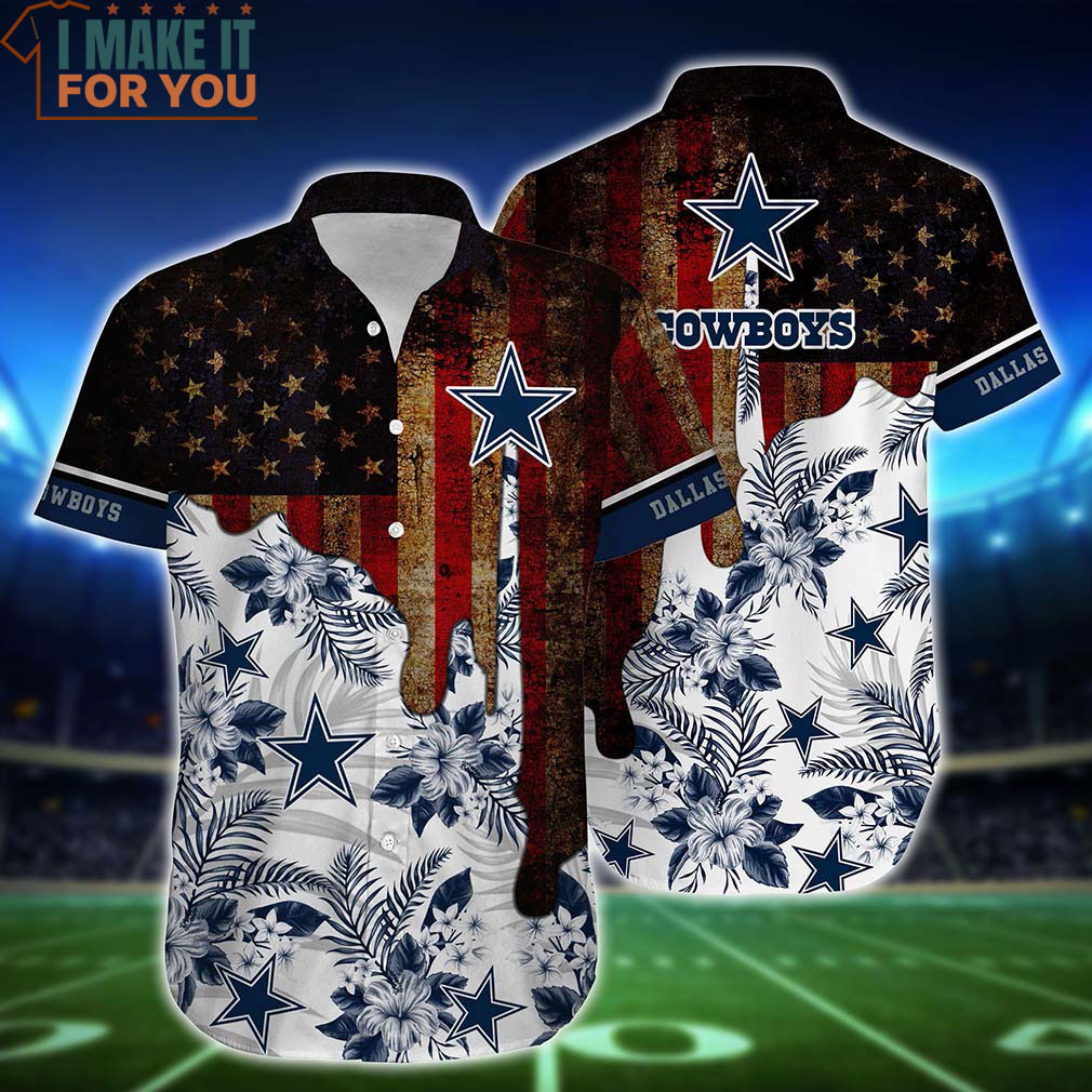Dallas Cowboys Vintage US Flag With Tropical Floral Hawaiian Shirt And Short, Best Gift For Men Women