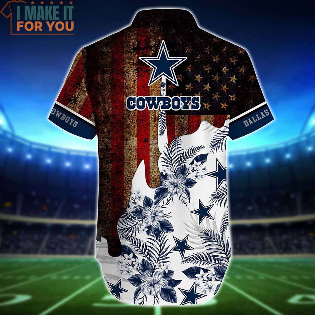 Dallas Cowboys Vintage US Flag With Tropical Floral Hawaiian Shirt And Short, Best Gift For Men Women