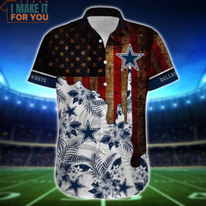 Dallas Cowboys Vintage US Flag With Tropical Floral Hawaiian Shirt And Short Best Gift For Men Women 4