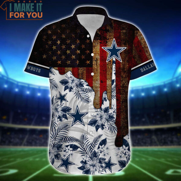 Dallas Cowboys Vintage US Flag With Tropical Floral Hawaiian Shirt And Short, Best Gift For Men Women