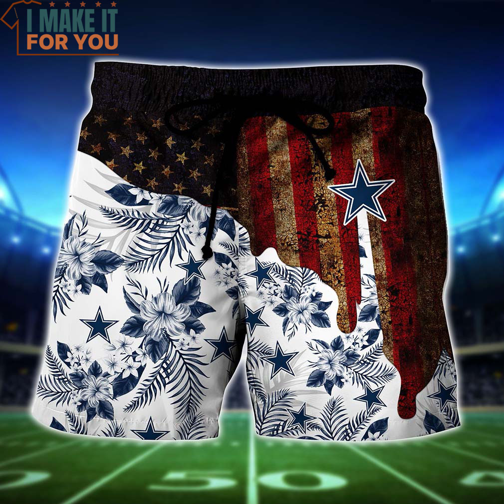 Dallas Cowboys Vintage US Flag With Tropical Floral Hawaiian Shirt And Short, Best Gift For Men Women