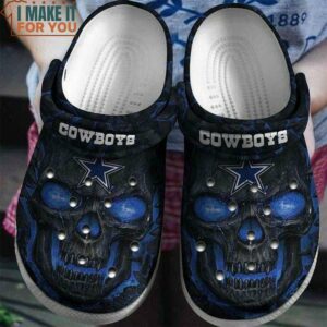 Dallas Cowboys 3D Skull Blue Black Crocs, Cowboys Clogs Shoes