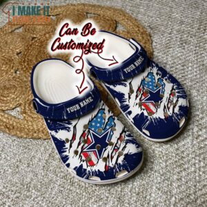 Dallas Cowboys Personalized Ripped American Flag Crocs, Cowboys Football Clog Shoes