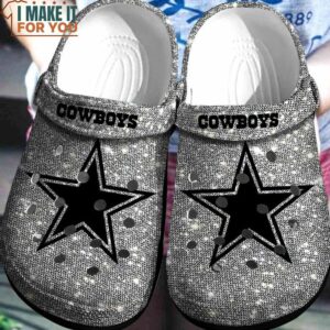 Dallas Cowboys Silver Glitter Crocs, Dallas Cowboys Clog Shoes