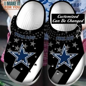 Personalized Dallas Cowboys Black Blue Star New Crocs, Custom Crocs for Cowboys Fan