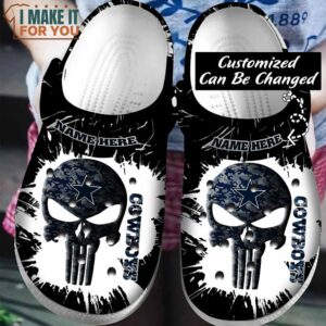 Personalized Dallas Cowboys Black Skull Art Crocs, Dallas Cowboys Crocband Clog