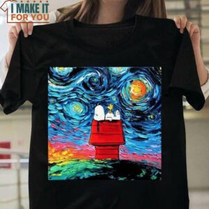 Snoopy And Woodstock Starry Night Van Gogh Artwork T-Shirt, Funny Snoopy Peanuts Gift for Snoopy And Woodstock Starry Night Van Gogh Artwork T-Shirt, Funny Snoopy Peanuts Gift for