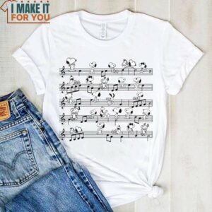 Snoopy Music Sheet White T-Shirt, Unique Snoopy Gifts for Fans