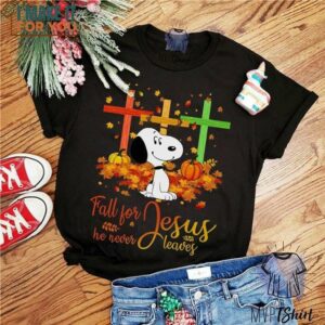 Fall For Jesus He Never Leaves Snoopy Lovers Shirt, Christmas Gift for Peanuts Fan