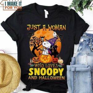 Just A Woman Who Loves Snoopy And Halloween Shirt, Happy Halloween Gift for Snoopy Lover