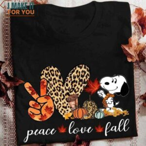 Peace Love Fall Snoopy Leopard Pattern Shirt, Halloween Gift Idea For Snoopy Fan