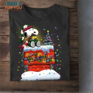 Snoopy And Woodstock On Rooftop Christmas Lights Tee, Christmas Gift for Snoopy Lover