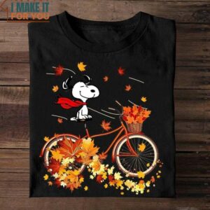Snoopy Bicycle Autumn Leaves T-shirt, Peanuts Fans Fall Season Lovers Gift