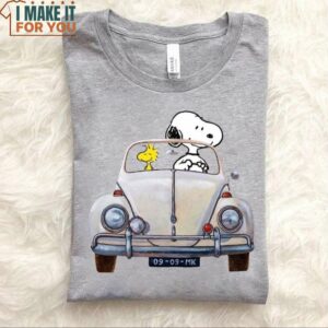Snoopy And Woodstock Driving Car T-shirt, Best Gift For Peanuts Fans