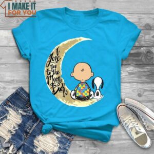 I Love You To The Moon Back Snoopy And Charlie Brown Autism Shirt