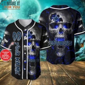 Dallas Cowboys Personalized Blue Skull Art Baseball Jersey, Dallas Cowboys Gifts for Diehard Fans