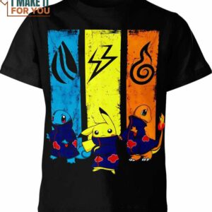 Akatsuki Naruto x Pikachu Charmander Squirtle Pokemon Shirt