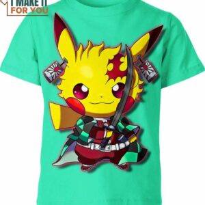 Tanjiro Kamado Demon Slayer x Pikachu Pokemon Shirt, Pokemon 3D Tee for Anime Lovers