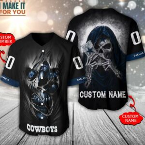 Dallas Cowboys Personalized Death Card Baseball Jersey, Dallas Cowboys Gifts for Men