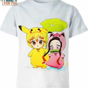 Zenitsu And Nezuko Demon Slayer X Pokemon Shirt, Stylish Pokemon 3D Printed Tee