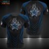 NFL Dallas Cowboys Black Blue Darken Logo Burning 3D T-Shirt, Gifts For Dallas Cowboys Fans