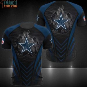 NFL Dallas Cowboys Black Blue Darken Logo Burning 3D T-Shirt, Gifts For Dallas Cowboys Fans