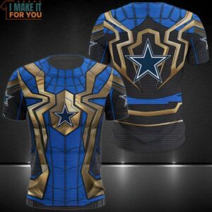 NFL Dallas Cowboys Blue Golden Spider Man 3D T-Shirt, Unique Dallas Cowboys Gifts