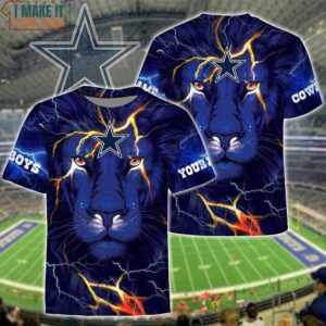 NFL Dallas Cowboys Custom Name Blue Lion Face 3D T-Shirt, Dallas Cowboys Gift Ideas