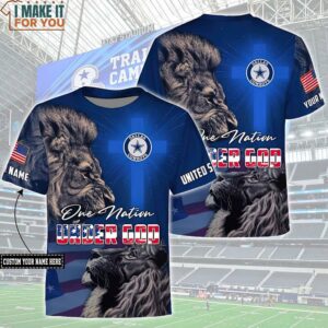 NFL Dallas Cowboys Custom Name Lion One Nation Under God 3D T-Shirt, Dallas Cowboys Gifts for Dad
