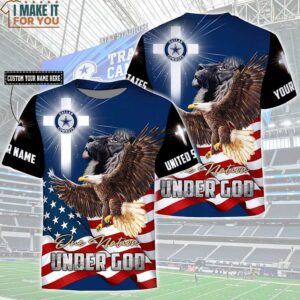 NFL Dallas Cowboys Custom Name Lion Eagle One Nation Under God T-Shirt, Dallas Cowboys Gifts for Birthdays