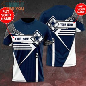 NFL Dallas Cowboys Custom Name Logo In My Heart 3D T-Shirt, Affordable Cowboys Gifts