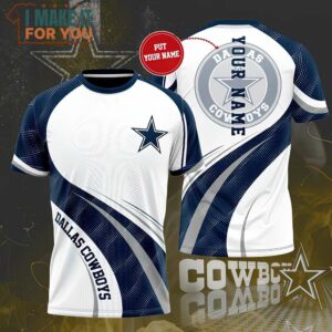 NFL Dallas Cowboys Custom Name White Blue Curve 3D T-Shirt, Ultimate Dallas Cowboys Gifts