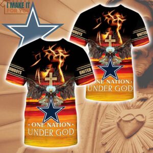 NFL Dallas Cowboys Eagle Christ Cross One Nation Under God 3D T-Shirt, Gifts For Dallas Cowboys Fans
