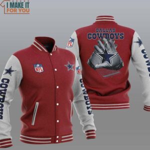 NFL Dallas Cowboys Brown Grey Football Receiver Gloves Baseball Jacket, Unique Dallas Cowboys Gifts