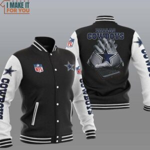 NFL Dallas Cowboys Dark Football Receiver Gloves Baseball Jacket, Best Dallas Cowboys Gifts
