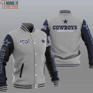 NFL Dallas Cowboys Grey Dark Blue America Team Baseball Jacket, Dallas Cowboys Gifts for Diehard Fans