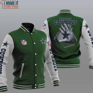 NFL Dallas Cowboys Green Football Receiver Gloves Baseball Jacket, Dallas Cowboys Gifts Sale