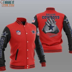 NFL Dallas Cowboys Red Black Football Receiver Gloves Baseball Jacket, Ultimate Dallas Cowboys Gifts
