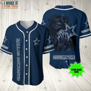 NFL Dallas Cowboys Custom Name Hades Navy Blue Baseball Jersey, Dallas Cowboys Gift